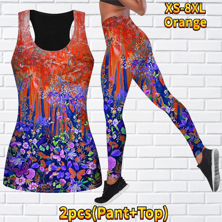 Women\'s 2-piece Yoga Set Sleeveless Casual Sports Vest Yoga Set 3D Beautiful Small Floral Print Sportswear Set XS-8XL