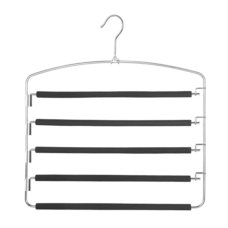 

3X Pants Hangers 5 Layers Metal Slack Magic Hangers Non-Slip Foam Padded Swing Arm Space Saving Hanger