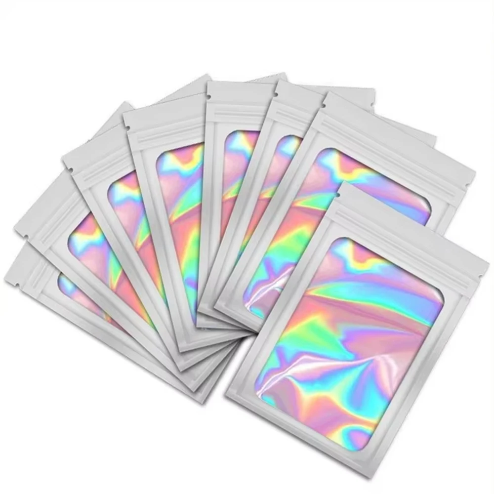 50/100 stücke Holographische Laser Farbe Kunststoff Verpackung Beutel Schmuck Einzelhandel Lagerung Beutel Geschenk Zip-Lock Beutel