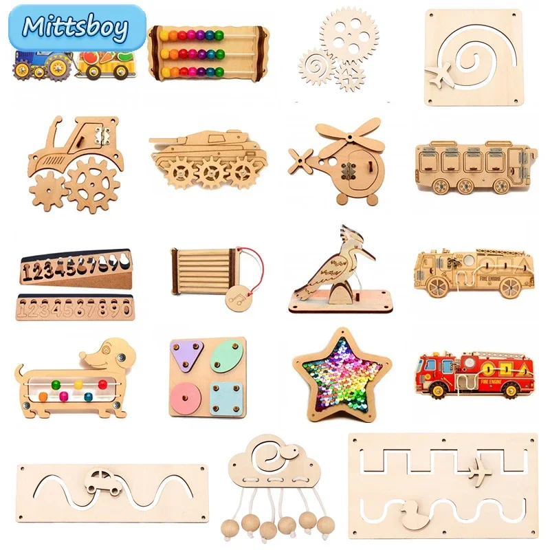 DIY Busy Board Montessori Hot  Air Dalloon Carriage Door Educational Toy Wood Chip Graphic Pairing Wooden Part For Childre Gifts