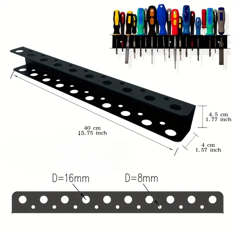 Screwd Driver Holder Wall Mount , 15.7" Screwdriver Organizer, Garage Tool Storage Rack Utility Tool Organizer and Storage Rack 2