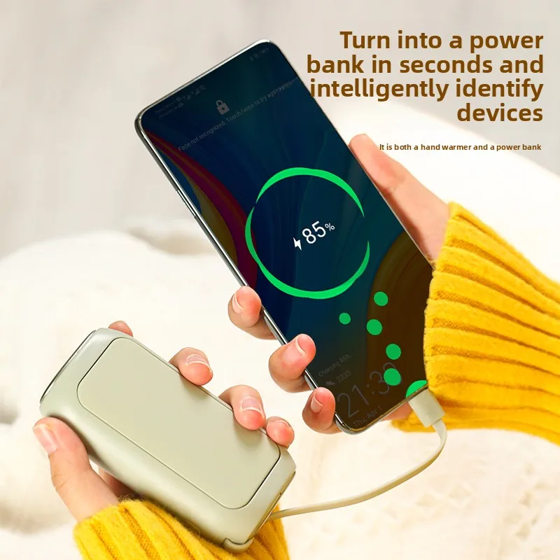 USB Charging Detachable Hand Warmer, Digital Temperature Display Portable Heater Power Bank Lanyard 2 In 1