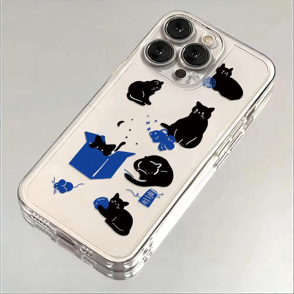 Whimsical Black Cat Transparent Phone Case Cover
