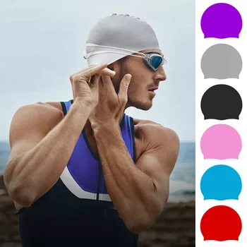 Unisex Adult Silicone Swim Cap Waterproof Swimming Hat Non Slip Bathing Pool Hat Elastic Silicone Cap for Long and Short Hair 1