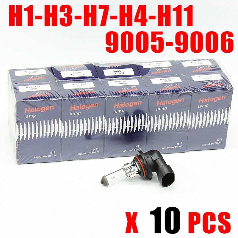 10PCS Car Halogen Headlight Bulb 55W H1 H3 H4 H7 H11 9005 HB3 9006 HB4 880 881 H13 Auto Halogen Bulb Fog Lights 12V 4300K Headlights Lamp