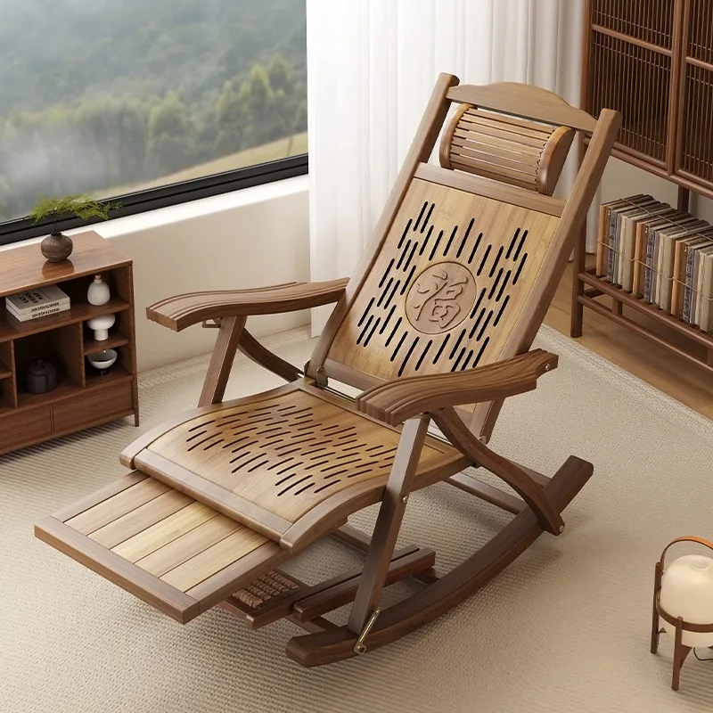 

Lounge chair balcony leisure folding Xiaoyao bamboo chair living room lunch break home elderly backrest rocking chair.