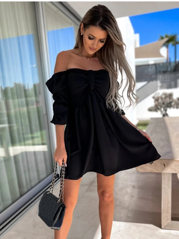 

Mini Black Dress Summer Women Fashion Casual Loose Short Sleeve Elegant Clubwear Beach Party Dresses For Women Robe Femme 2022
