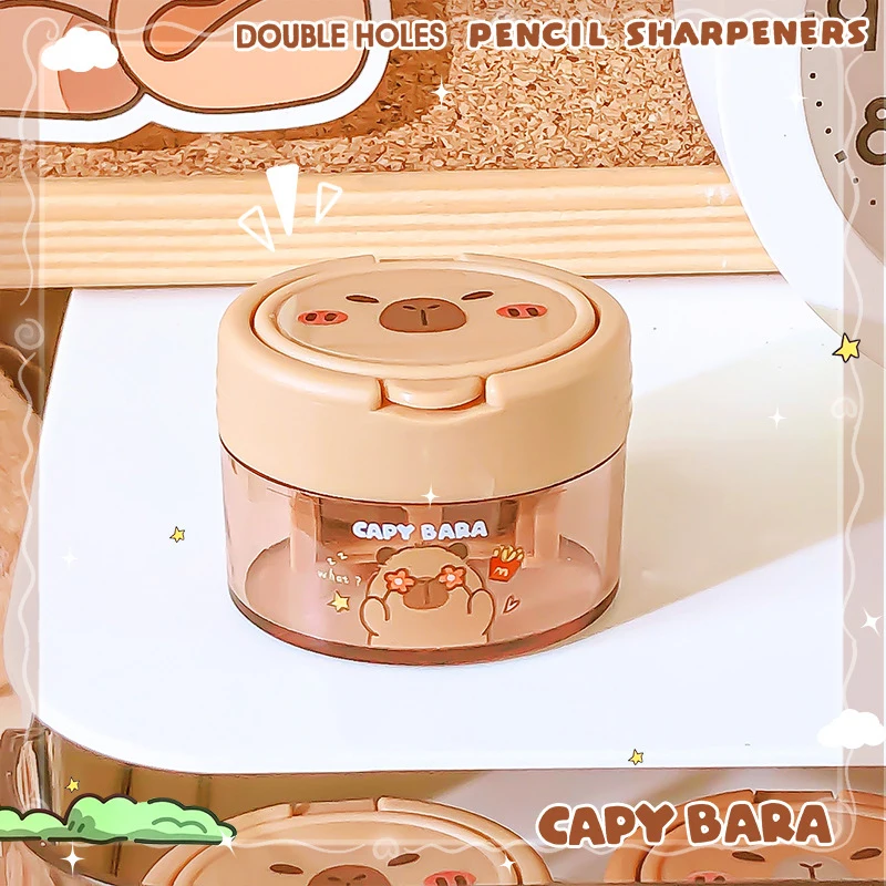 2Pcs 귀여운 카피바라 더블 홀 연필깎이, 어린이를 위한 카와이 미니 문구류, 학생 상품 또는 선물