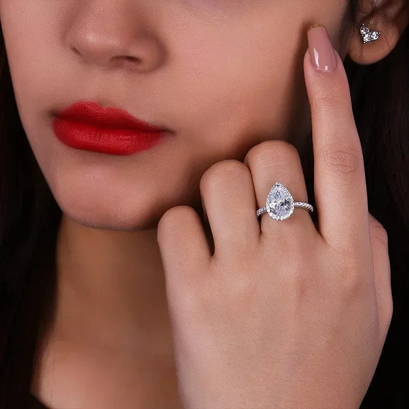 Wedding Rings Womens Ring Jewelry Rings Ring Jewelry Cubic Zircon Ring Water Droplet Shaped Zirconia Proposal Ring Lady Wedding Party Accessories Temperament Jewelry for Engagement Ceremony
