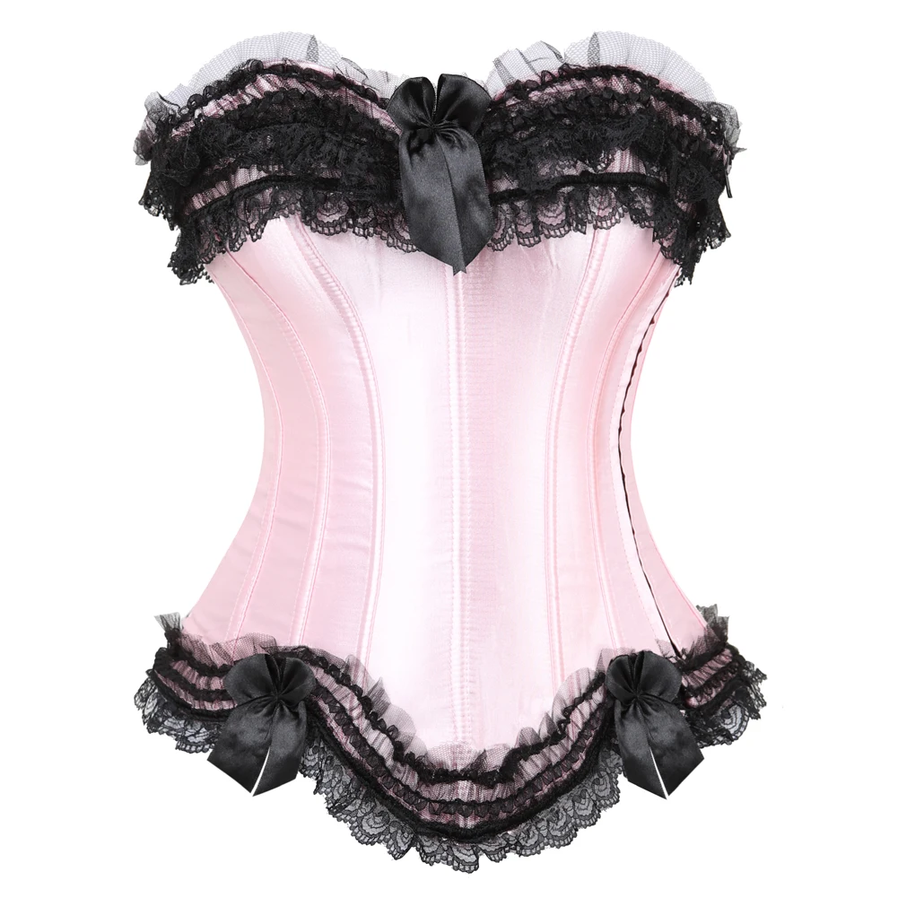 Sexy Pink Leopard & Lace Corset Bustier - Plus Size Gothic Floral Lingerie