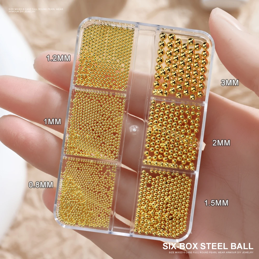 6 Gitter/Box Silberne Metallperlen Nail Art Charms 0,8–1,5 mm IronBall Nagelkaviarperlen, runde Kugelperlen aus Edelstahl, Dekorationen – Detail 5