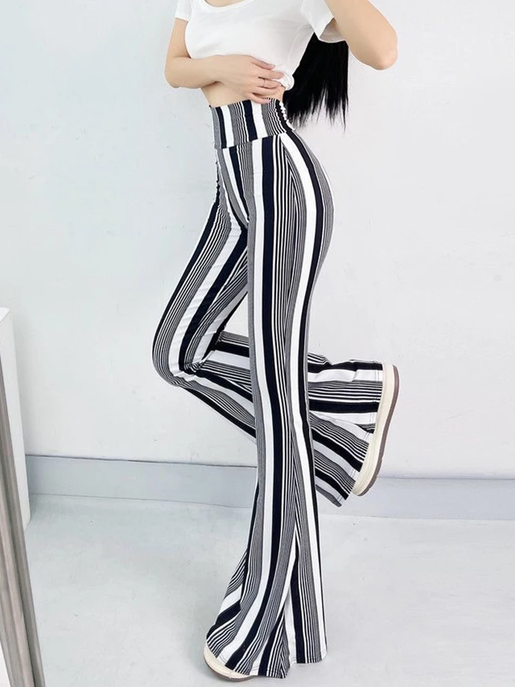 Sexy High Waist Striped Flare Pants Women Streetwear Print Tie Dye