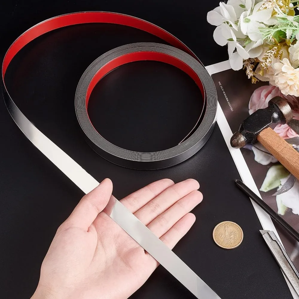 16.4 Feet Self-Adhesive Metal Trim 0.6 Inch Wide Wall Trim Molding 0.8mm Thick Stainless Steel Peel & Stick Flexible Stainless