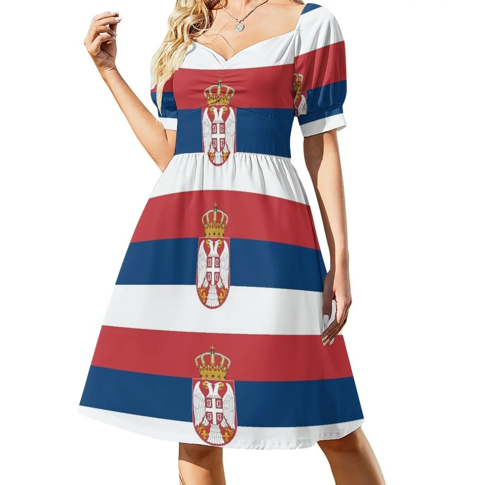 thumbnail image 1 of Bandera de Serbia Vestido sin mangas Vestido de invitada de boda Vestido de verano Mujer para mujer Vestido largo para mujer, 1 of 7