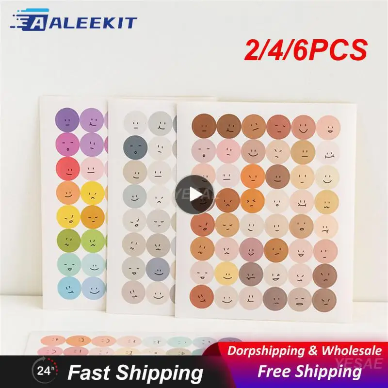 

2/4/6PCS Art Sticker Round Stationery Decor Non Drying Adhesive Mixed Multi Color Household Tools Expression Sticker Package