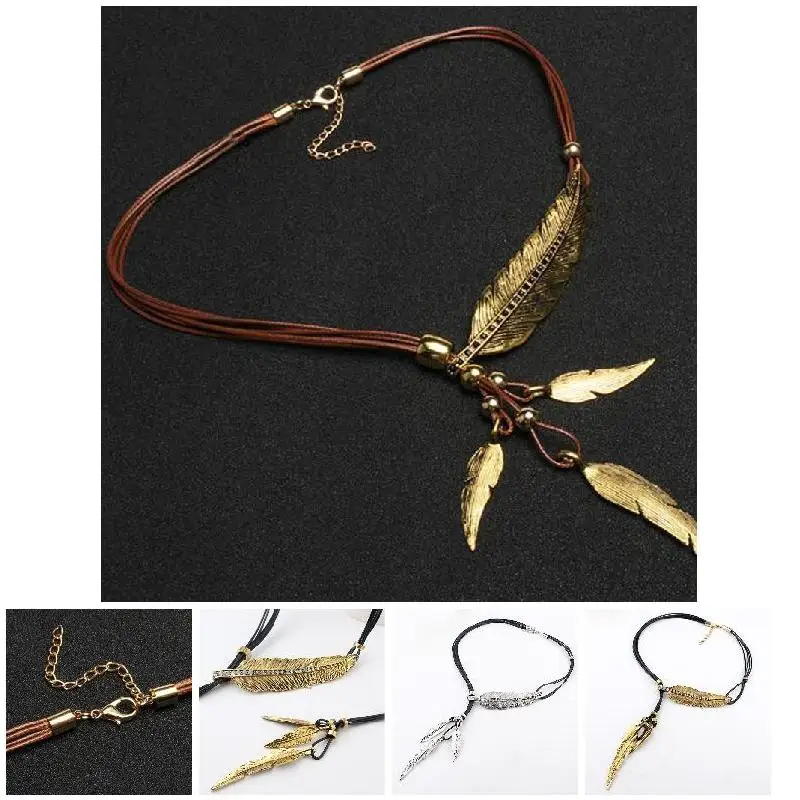 Mode Koreanische Neue Halskette Böhmischen Stil Seil Kette Blatt Feder Muster Anhänger Halskette Für Frauen Edlen Schmuck Collares Geschenk – Detail 8