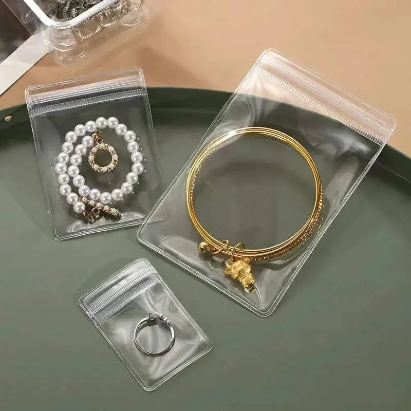 PVC Self Sealing Jewelry Bag Thick Necklace Bracelet Ziplock Bag Ring Storage Holder Storage Anti-oxidation 100 PCS storage bag puzzle storage bag wallet storage bag