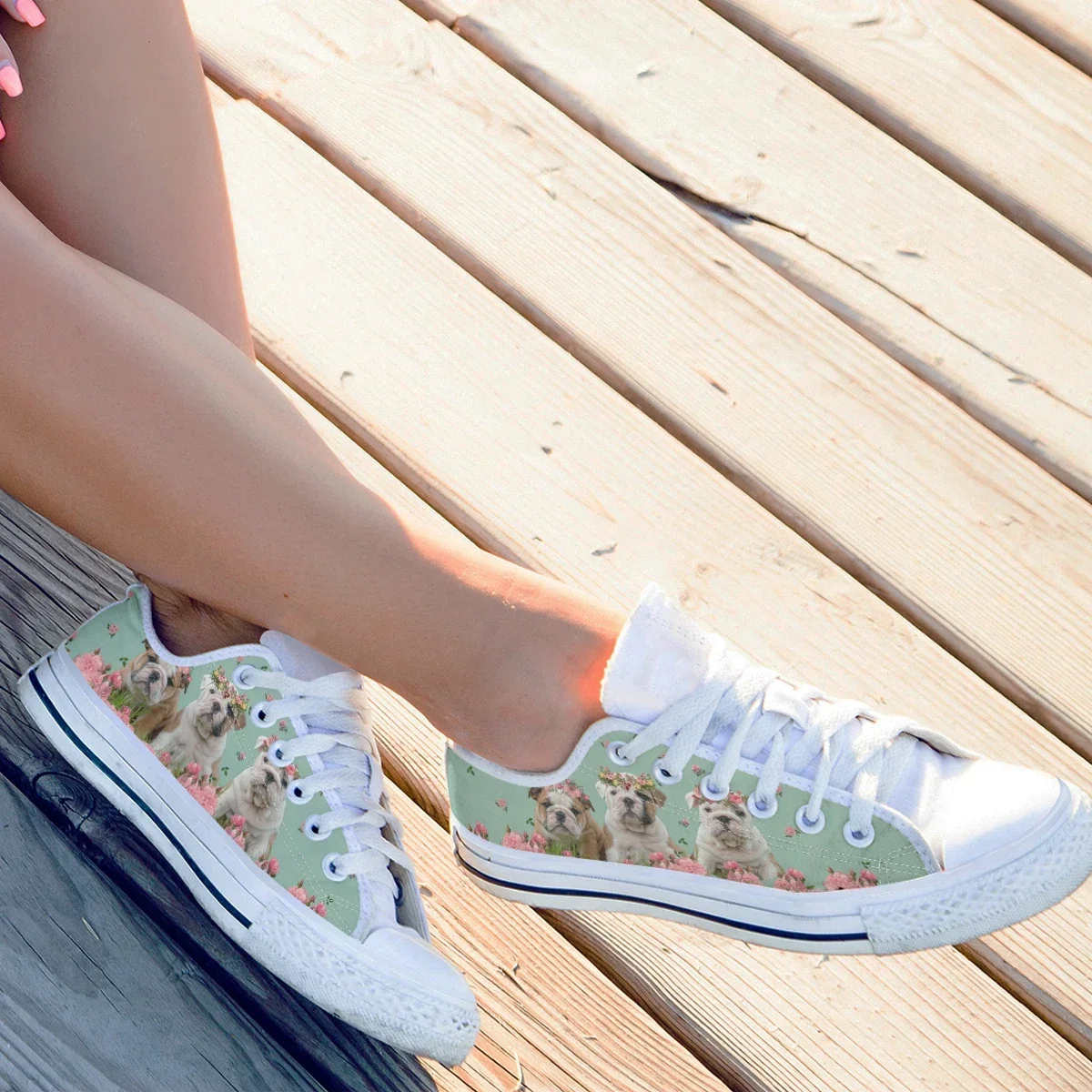 English Bulldog Love Dog Prints Canvas Sneakers Sport Casual Shoes Fashion Breathable Women Flats Canvas Shoes