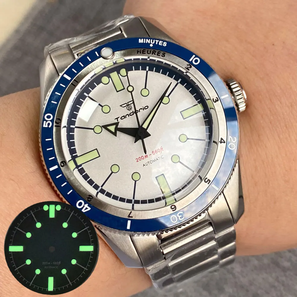 Orologio Automatico Tandorio Per Uomo Diving 40Mm 20Atm Double Domed Sapphire Crystal Nh35 Pt5000 Movimento Green Lume 200M Impermeabile