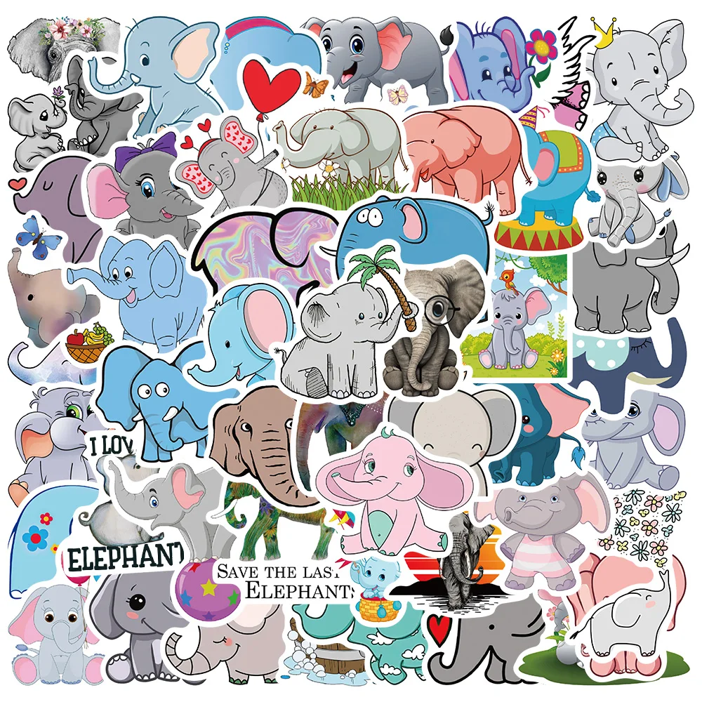 

10/50Pcs Cute Cartoon Elephant Stickers Waterproof Vinyl for Laptop Guitar Car Skateboard Fridge Luggage Graffiti Anime Stickers