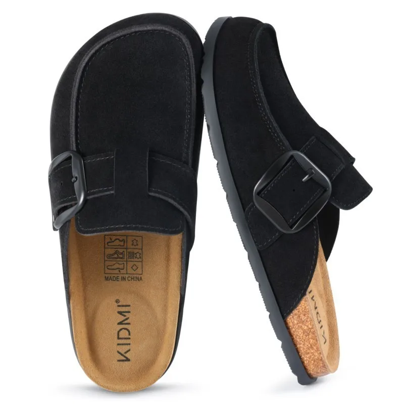 Kidmi New Genuine Suede Clogs for Women Men Clogs Soft Cork Footbed Mules Comfort  Retro Women's Mule Slides with Arch Support, view 6
