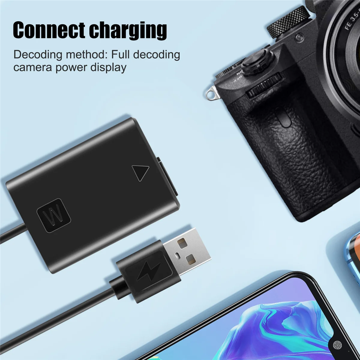 USB Charging Cable NP-FW50 Dummy Battery Spring Wire for Sony A7 A7R A7S A7M A7II A7S2 A7M2 A7R2 A6500 A6300 DC Coupler