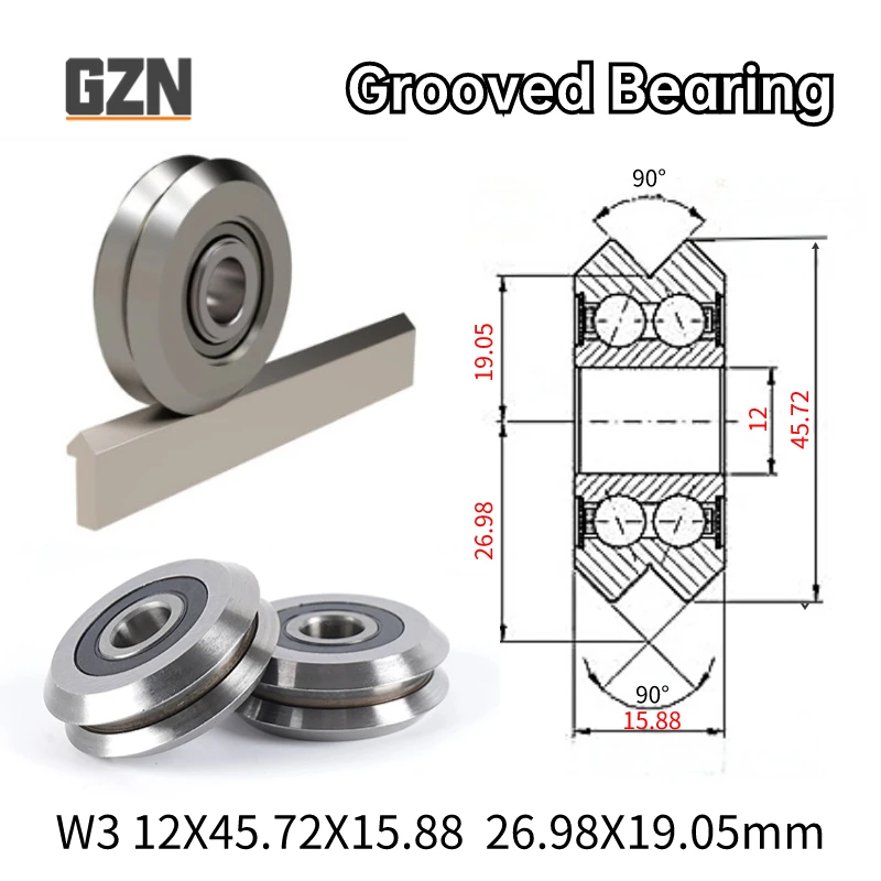 

1PCS W3 12x45.72x15.88mm 90° W Type Grooved Bearing Spring Machine Pulley Straightening and Straightening Rail Roller Bearings