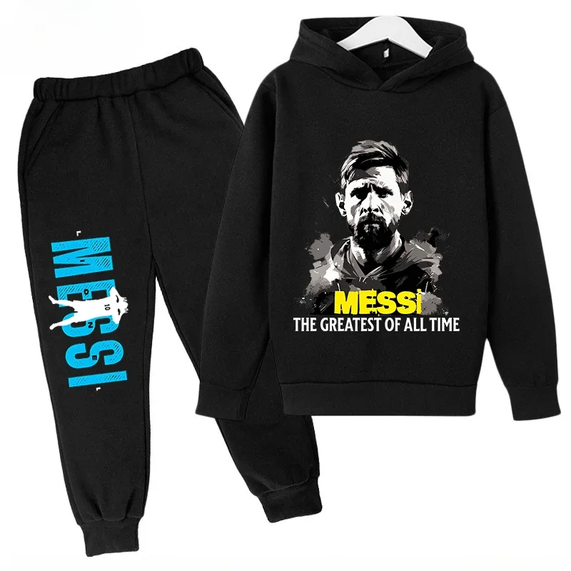 thumbnail image 1 of Conjunto de sudadera con capucha para niños y pantalones deportivos de 2 piezas para niños y niñas Ropa infantil con estampado de Messi Ropa de bebé, 1 of 5