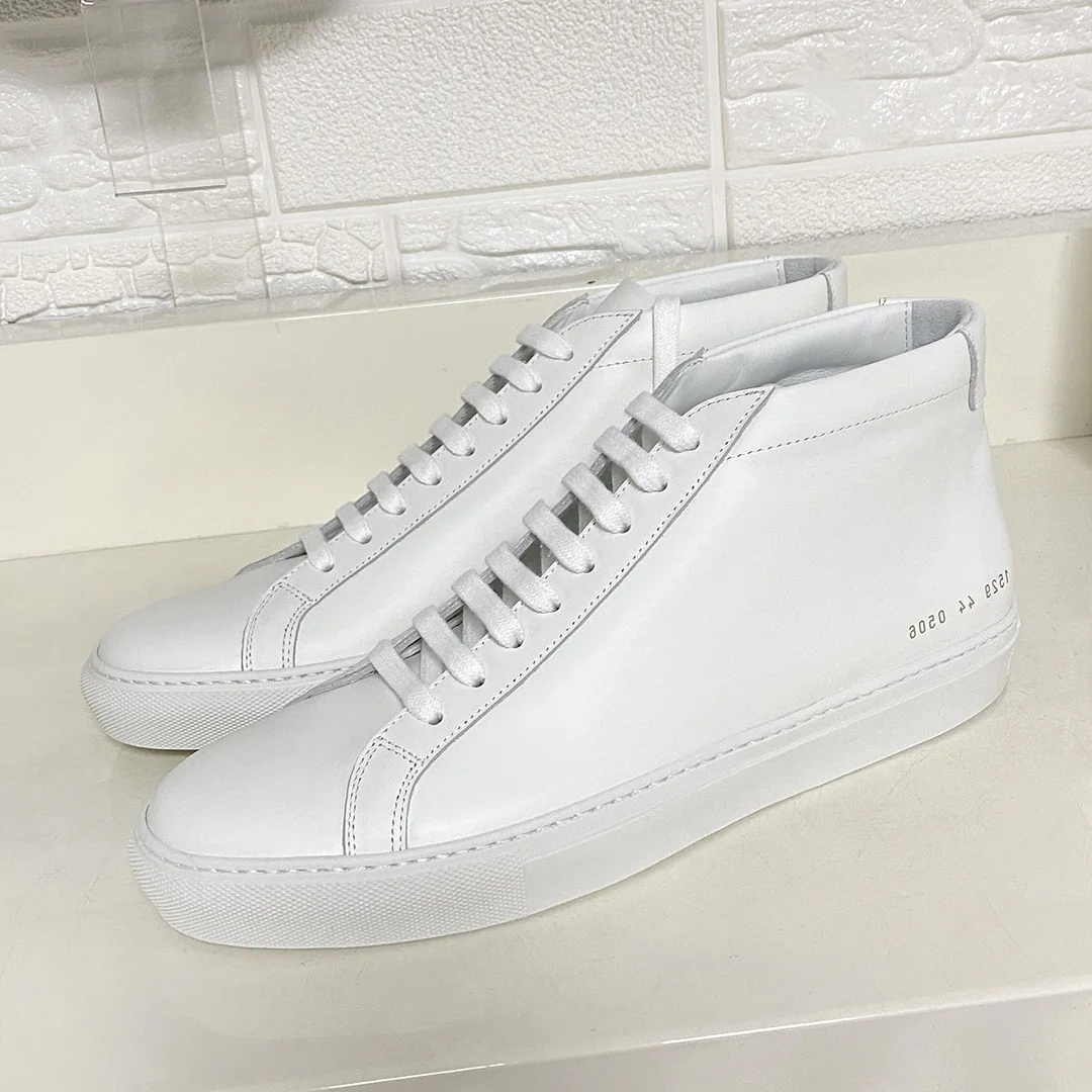 

DONNAIN Minimalist White Sneakers High Top Women and Men Luxury Genuine Leather Handmade Unisex Flat Shoes Customized Plus Size