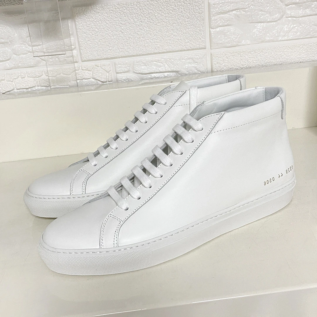 DONNAIN Minimalist White Sneakers High Top Women and Men Luxury Genuine