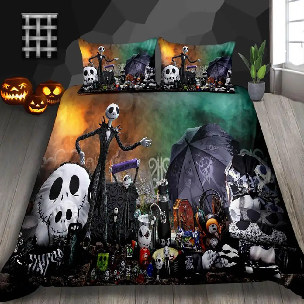 Vintage Haunted House Pumpkin Halloween Bed Set