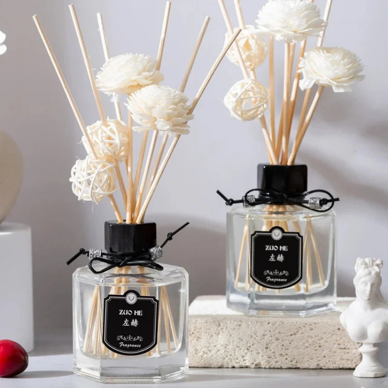 120ml Neue Einzigartige Transparente Glasflasche Aroma Weiße Getrocknete Blumen Natürliche Rattanstäbchen Reed-Diffusor Mit Geschenkbox