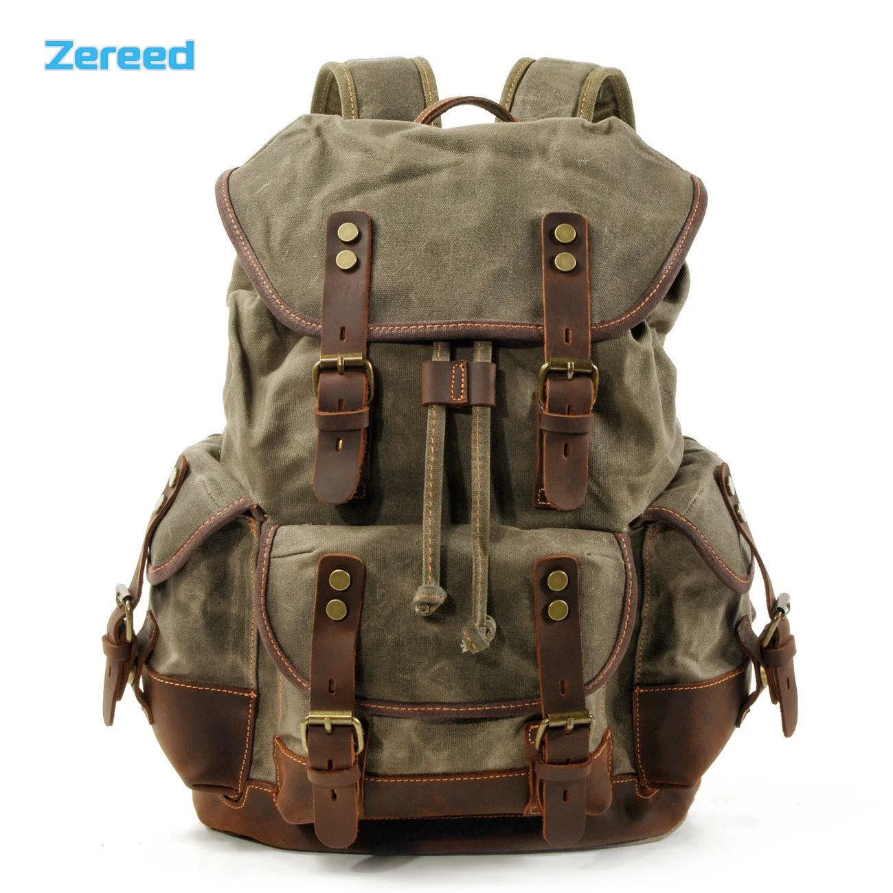 

Outdoor Camping Backpack Large Capacity Leisure Travel Bag Canvas Material Patchwork Leather Sports Backpack