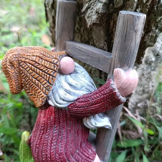 Törpék Hegymászó Lépcsők Kerti Dekoráció Elf Kültéri Fa Szobor Törpe Gnóm Udvar - Image 2
