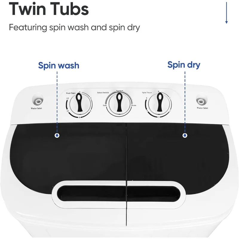 ZENY Portable Clothes Washing Machine Mini Twin Tub Washing Machine 13lbs Capacity with Spin Dryer,Compact Washer 4
