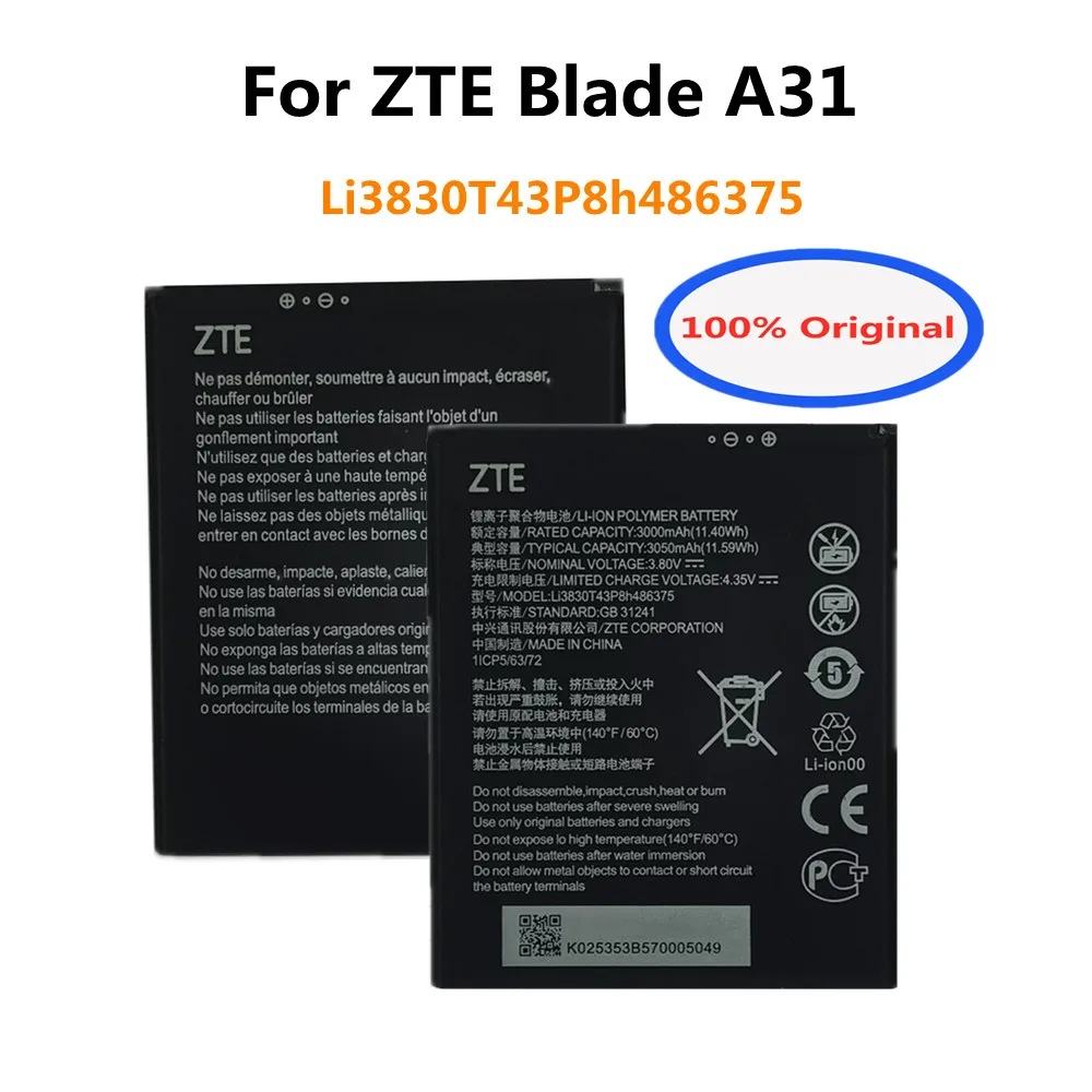 

New Original 3050mAh Li3830T43P8h486375 Battery For ZTE Blade A31 High Quality Mobile Phone Bateria Replacement Batteries