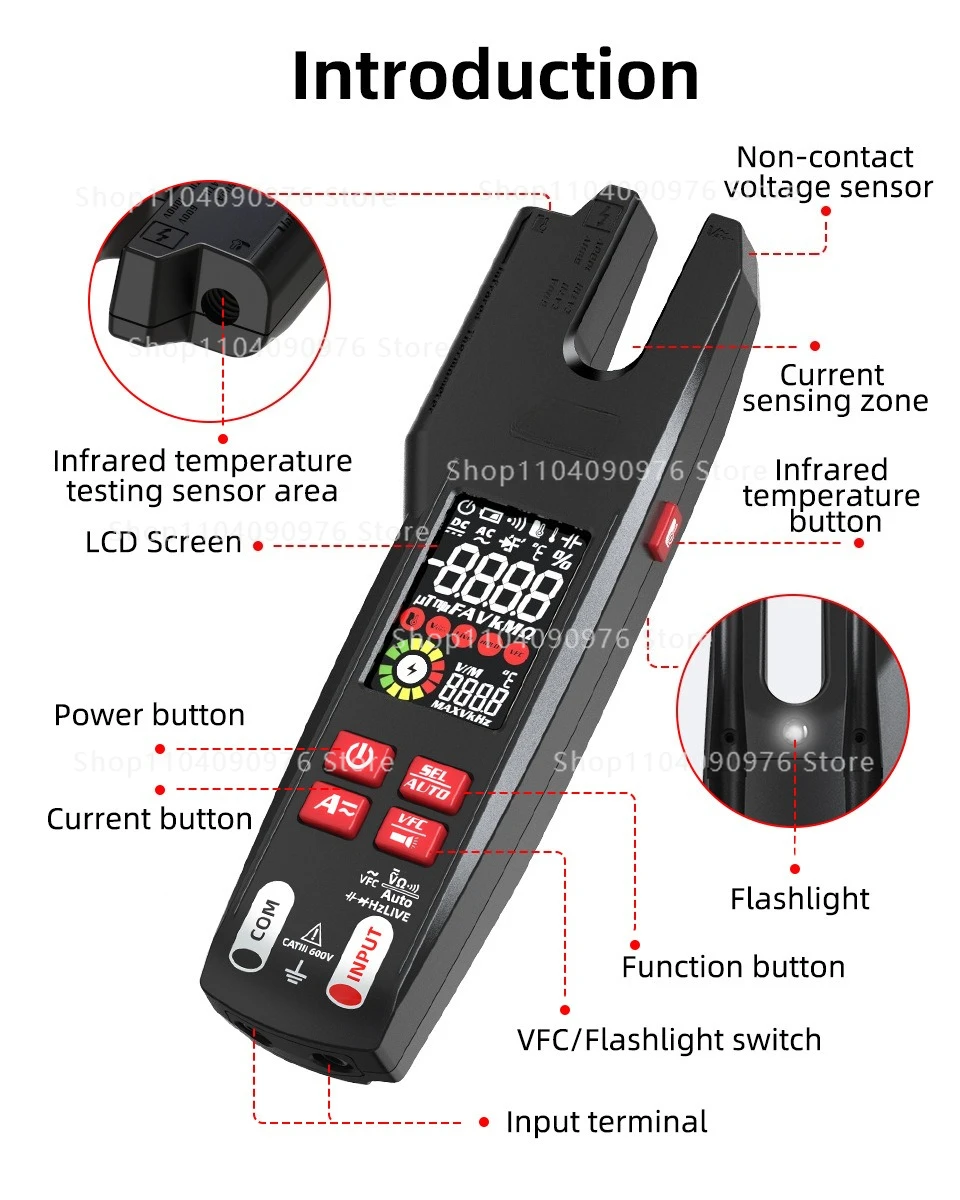 U6X ammeter U-type infrared temperature measurement multimeter AC and DC clamp m