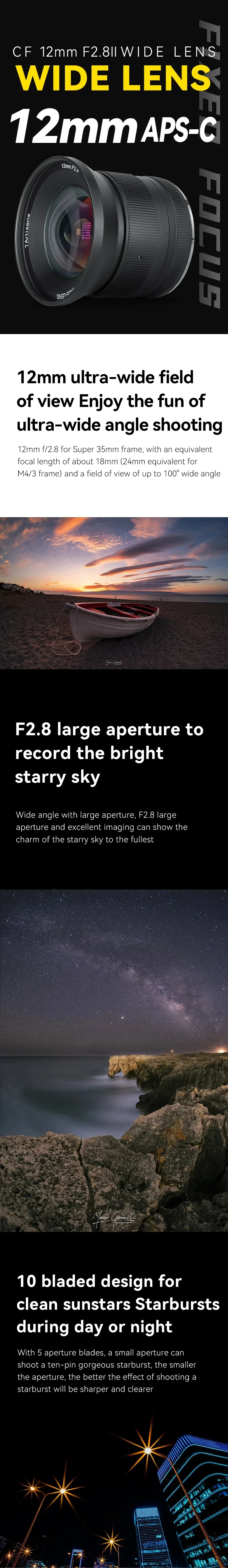 7artisans 12mm F2.8 Mark II APS-C Super Ultra Wide Angle Lens For Canon EOS-M Ca