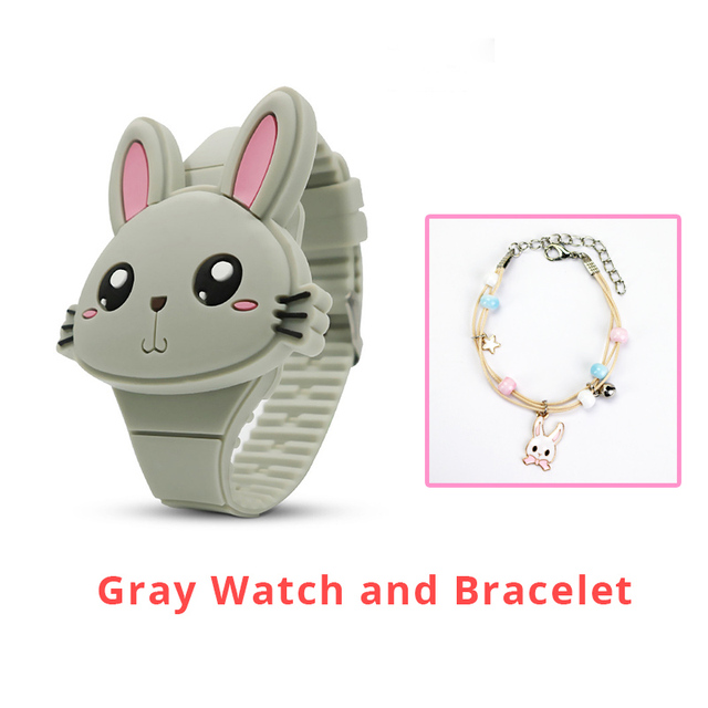 Rabbit Girls Watches with Bracelet Flip Cover Rubber Led Digital Kids Watch Child Clock Relogio Infantil Menino