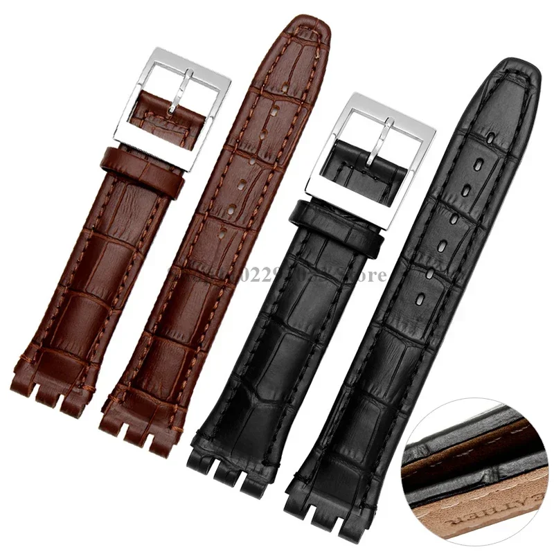 

Ремешок из натуральной кожи для Swatch Series, сменный водонепроницаемый спортивный браслет из воловьей кожи для наручных часов, черный, 17 мм 19 мм