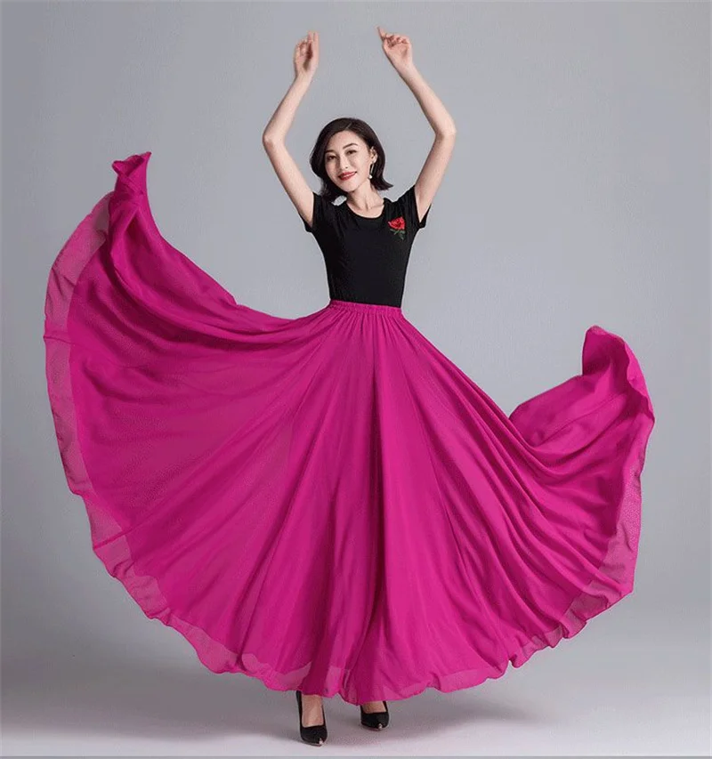 720 Degree Large Swing Dance Skirts Double-layer Chiffon Skirt Spring Summer Autumn High Waist Ethnic Style High-grade Skirts