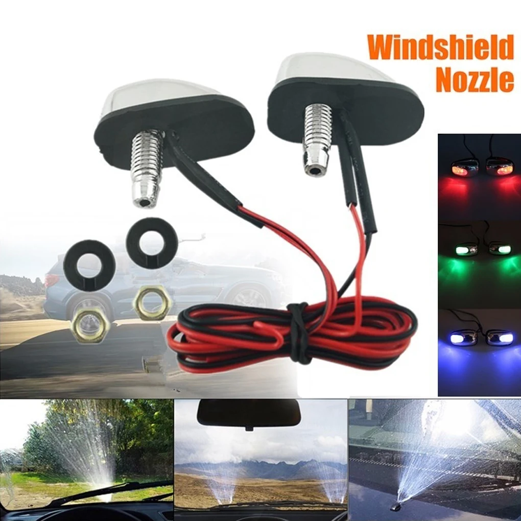 2Pcs Car LED Light Windshield Windscreen Jet Spray Nozzle Wiper Washer Lamp Car Light Accessories