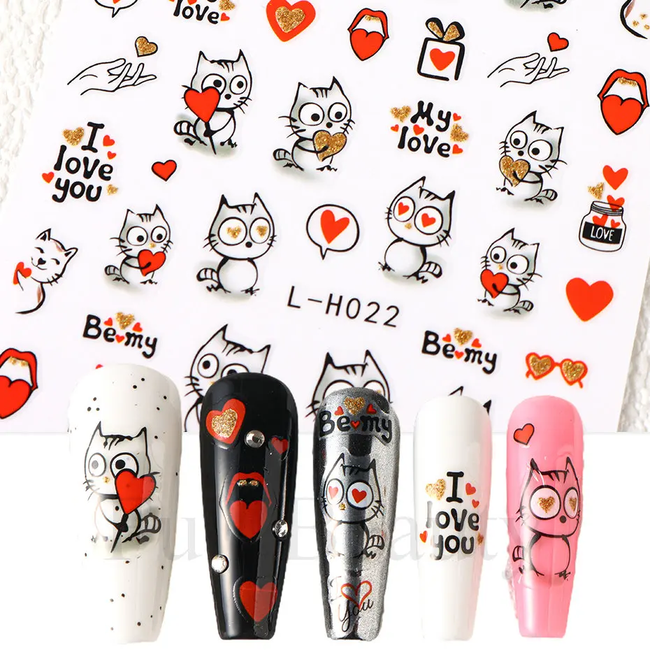 Nail Stickers Nail Decals Nail Art Decoration 3D Cute Cat Nail Sticker Decal Cartoon Rabbit Marble Flower Nail Art Stickers Sliders Tattoo Manicure Decorations Accessories