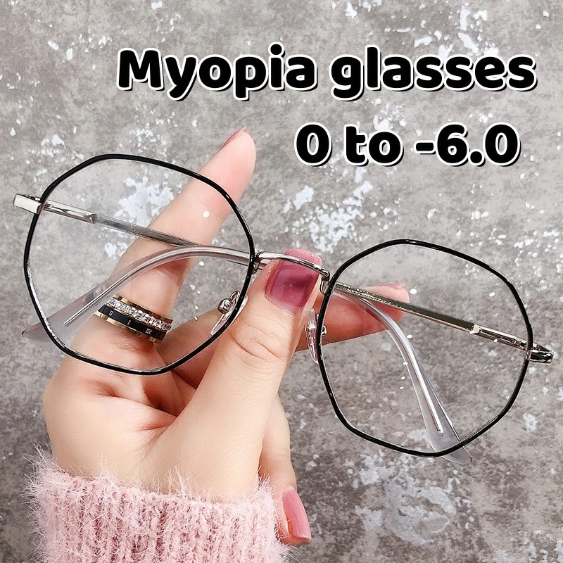 

New Octagonal Anti Blue Light Myopia Eyeglass Women Anti-reflective Short-sighted Eyeglasses Unisex Prescription Glasses