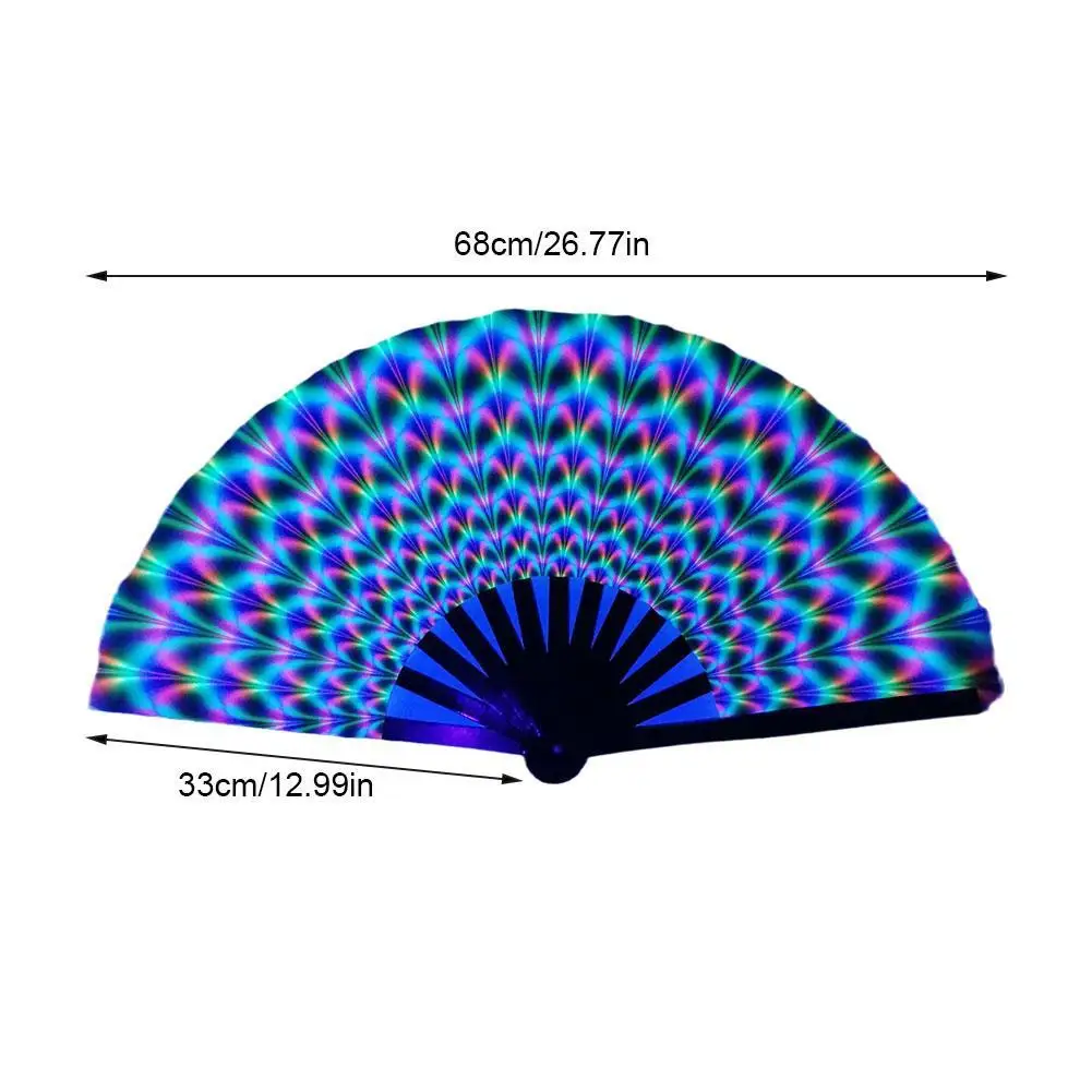 UV Glow Rave Fan Gradient Colorful Reflective Foldable Fan Bamboo Folding Clack Hand For Men Women Dance Party gymnastics dance accessories