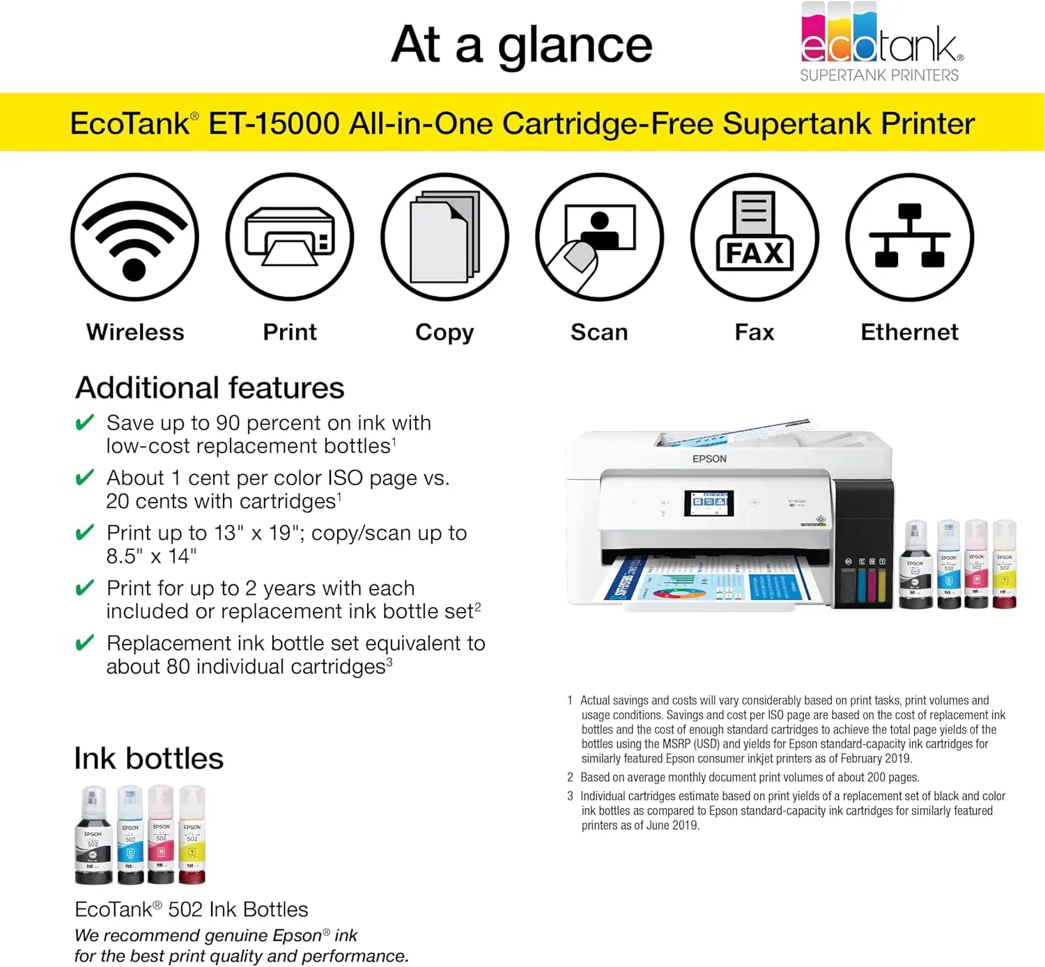 EcoTank ET-15000 Wireless Color All-in-One Supertank Printer with Scanner, Copier,Fax,Ethernet and Printing up to 13 x 19 Inches 3