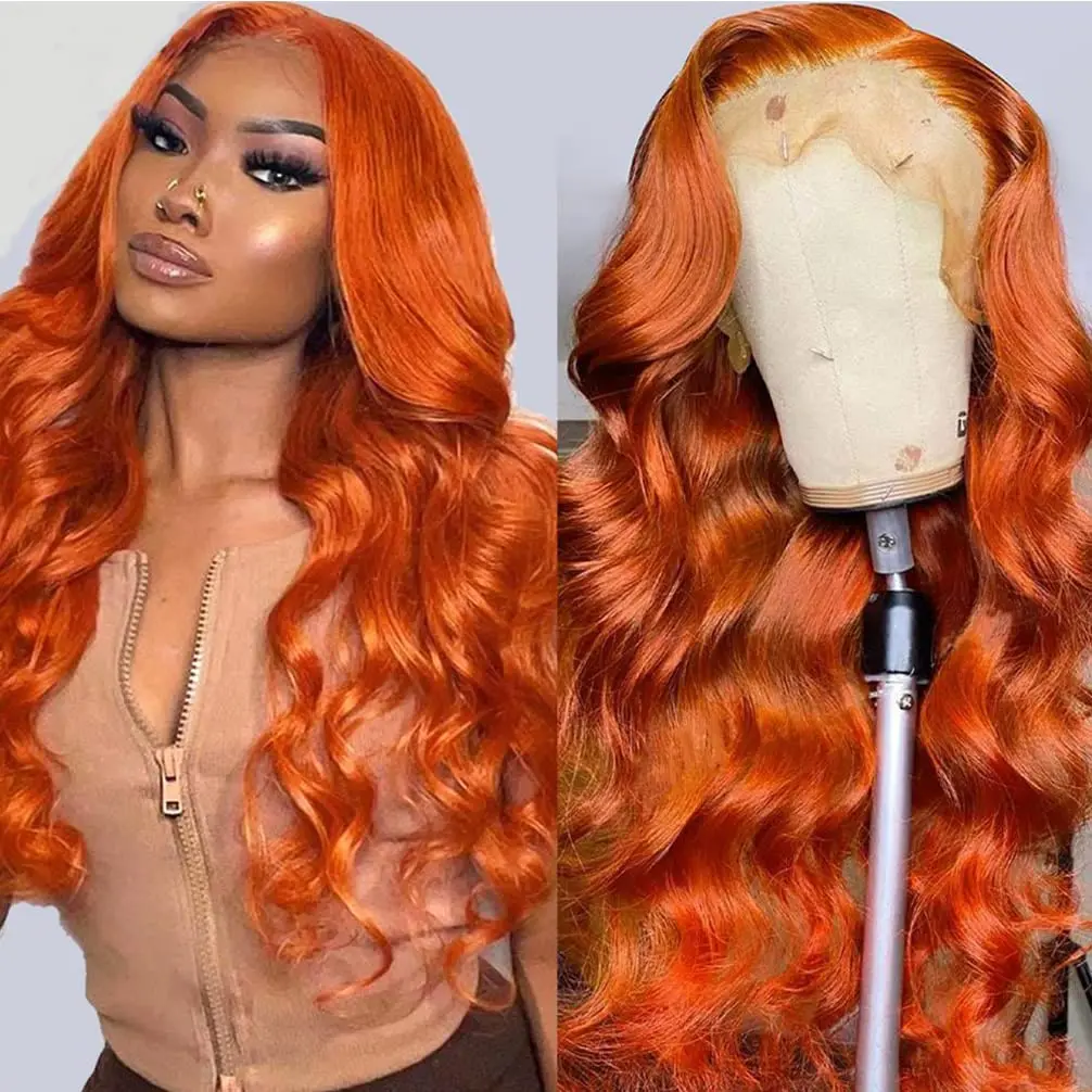 

Ginger Orange 13x6 HD Lace Frontal Human Hair Wigs 13x4 Body Wave Lace Front Wigs Transparent 13x6 Remy Wavy Lace Wig for Women