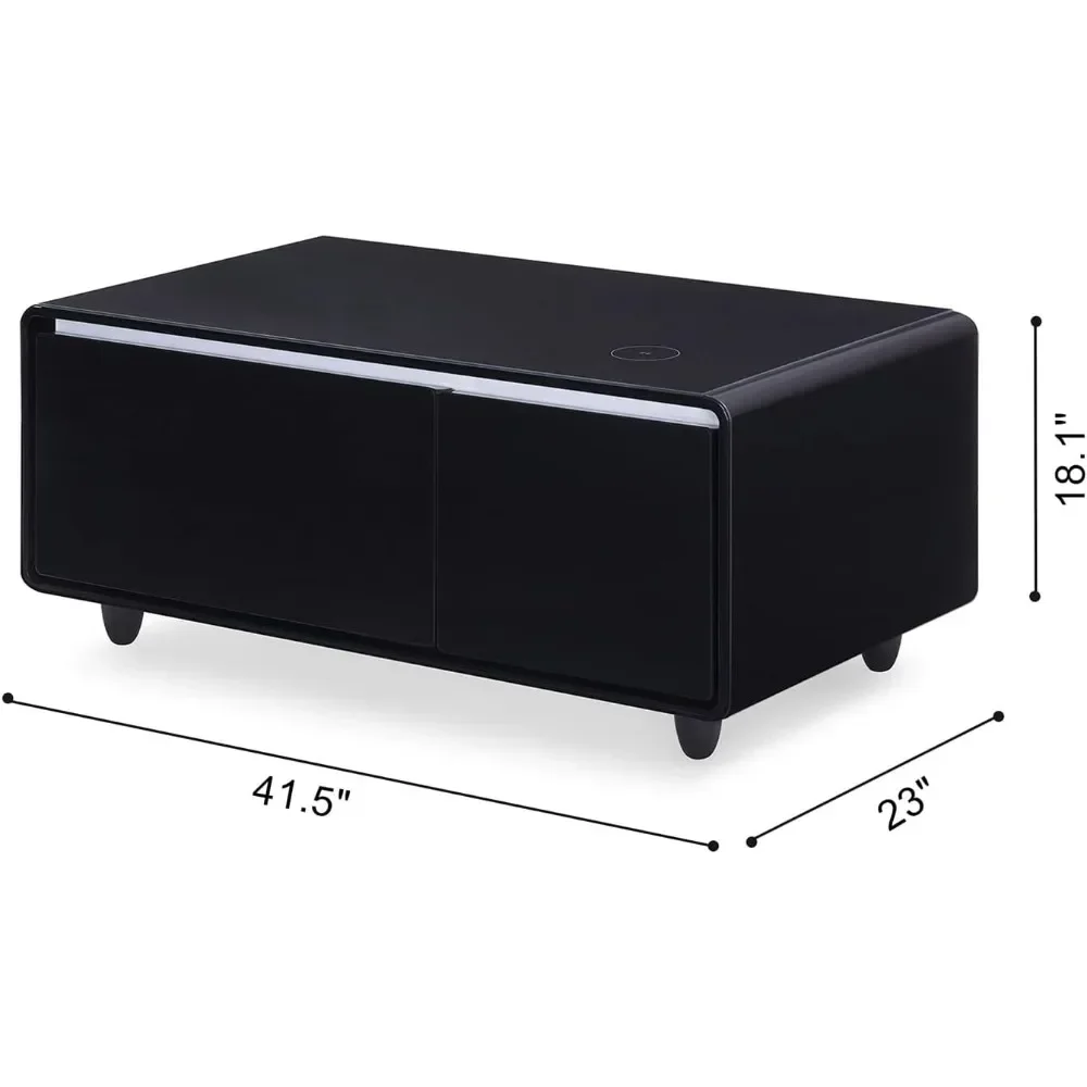 Coffee Table with Built in Fridge, Temperature Control Drawer, Ice Water Interface & Outlet Protection, Smart LED Tea Table 5