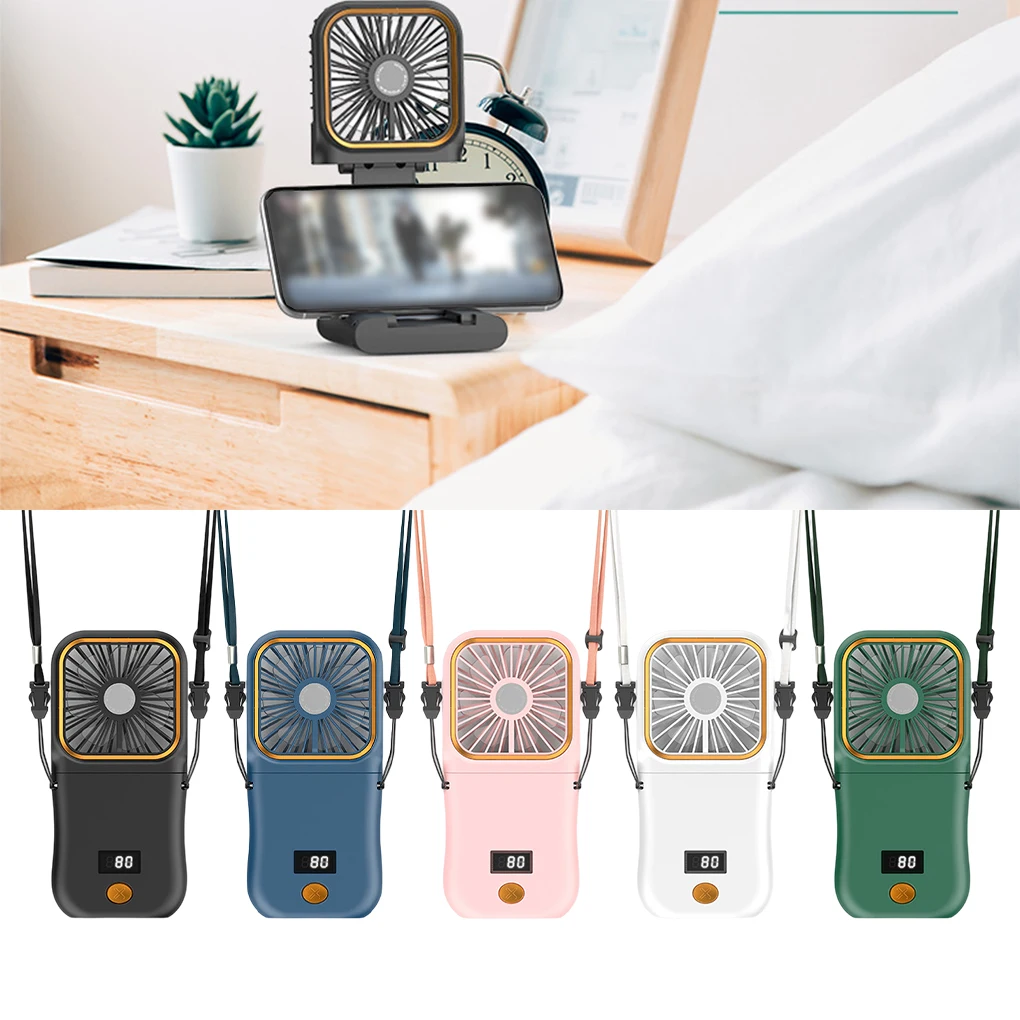 digital display mini ventilador dobravel pendurado pescoco cooler mudo neckband fan 01