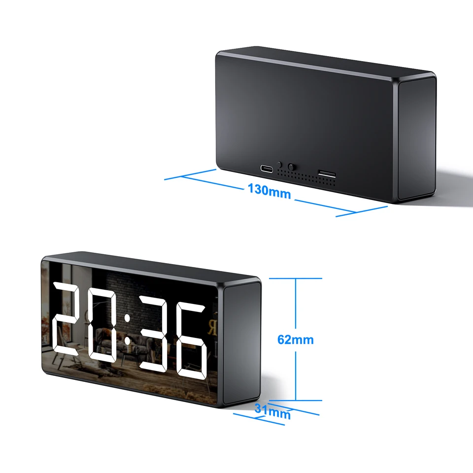 1080P HD WIFI 時計カメラ 166 度カメラマイクロ 監視カメラ HDカメラとwifiを備えた時計,166度マイクロカメラ,暗視,アラーム